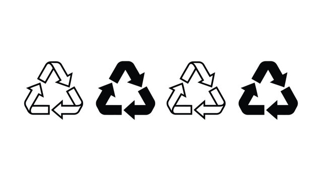 Four recycling symbol variations with transparent background for eco design projects