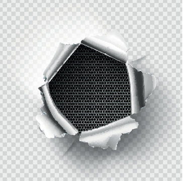 ragged Hole torn in ripped metal on transparent background