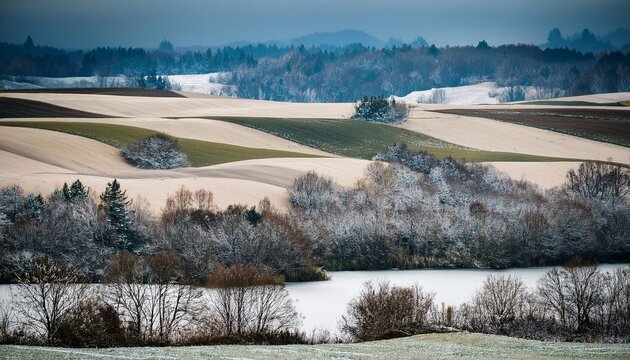 Winter Field Camouflage Of Various Shades Of Grey Blue Beige And Green Colors