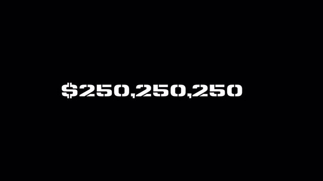 Billion dollar number counting animation. Counting money and digits increasing 4k animation with alpha channel on transparent background