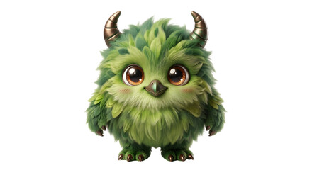 Cute fluffy green monster character with small horns