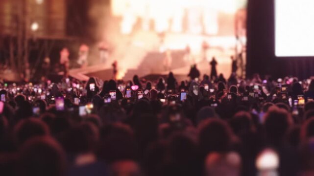 Music festival audience using mobile phones during live concertal