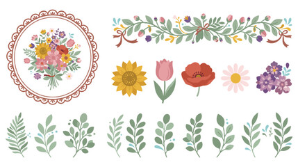 Fototapeta premium Floral design elements and botanical illustrations for decoration.