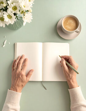 Older hands writing appointment into paper planner creating organized calm mood generative AI