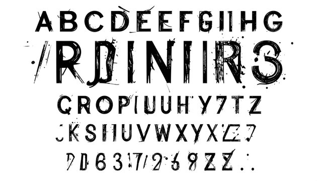 Black and white typography with random letters and numbers.