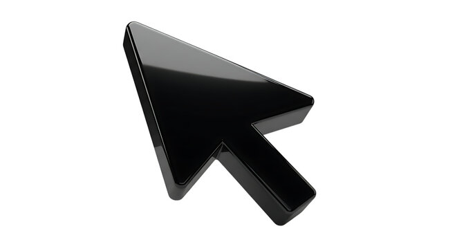 3d icon of a black computer mouse cursor arrow isolated on transparent background