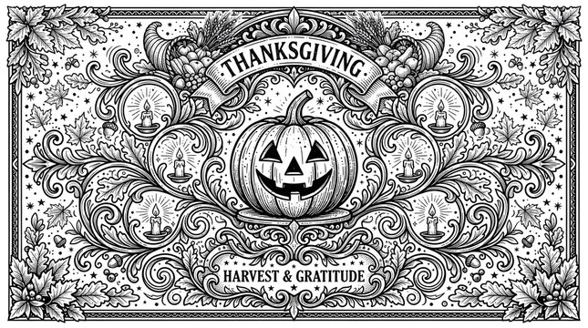 Intricate thanksgiving background with pumpkin floral design perfect for fall celebrations