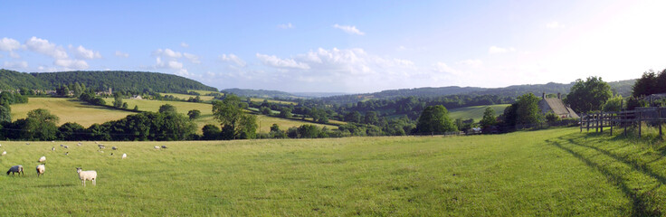 Fototapeta premium Rural Cotswold country landscape of fields near Painswick, Gloucestershire, UK.