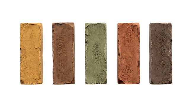 Mineral pigment blocks for art restoration, natural colorants, crafts and creative materials. Isolated on White background.