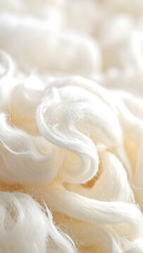 Raw sheep wool roving showing soft curling fibers with natural pure mood generative AI
