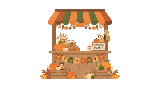 Festive thanksgiving background with market stall autumn pumpkins leaves fall decor