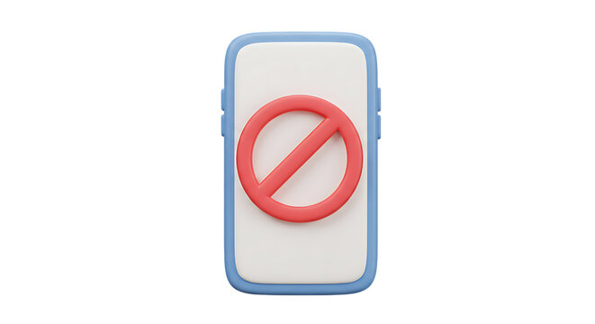 3d icon of smartphone displaying a red prohibition sign, isolated on transparent background