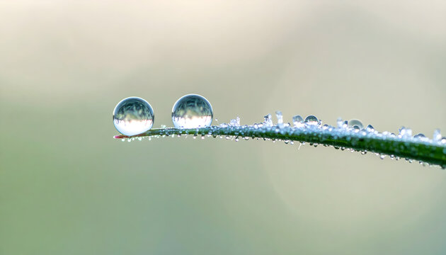 Frozen dew drops turning to ice on blade of grass showing minimalist fresh mood generative AI