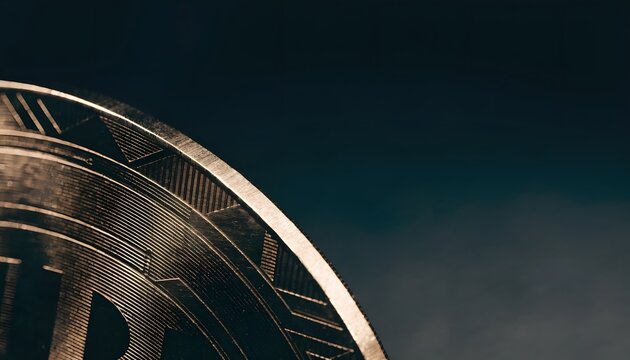 High value digital asset minting and premium crypto token validation concepts. Modern corporate investment protection. Close up view of the golden rim texture of a precious coin token