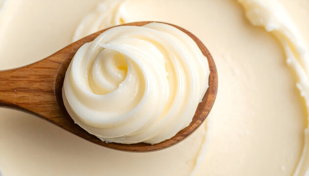 Shea butter texture being scooped displaying rich creamy surface with natural nourishing mood generative AI