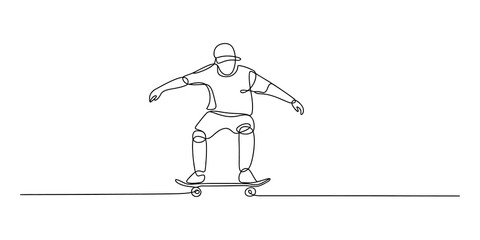 Continuous single line drawing of a person riding a skateboard © SHANTO
