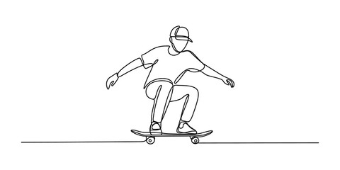 Continuous single line drawing of a person riding a skateboard © SHANTO