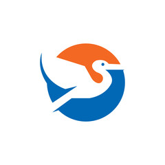 Obraz premium Black flying stork or heron silhouette vector icon