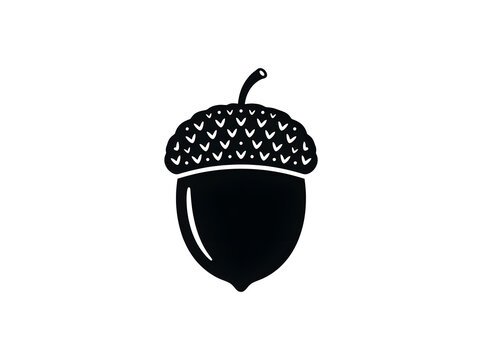 Black acorn silhouette icon isolated on white background, vector oak nut illustration for autumn design
