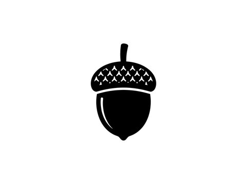 Simple black and white silhouette of a natural acorn nut with cap, perfect for vector design and graphic arts
