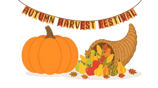 Festive thanksgiving background with pumpkin cornucopia autumn harvest celebration design