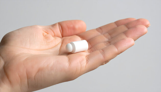 Soft foam earplug resting on open adult palm creating calm minimal product mood generative AI