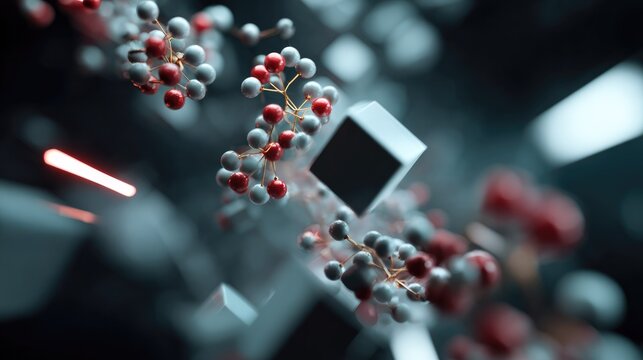 Abstract Molecular Structure: A captivating abstract representation of a molecular structure, featuring interconnected spheres and cubes.