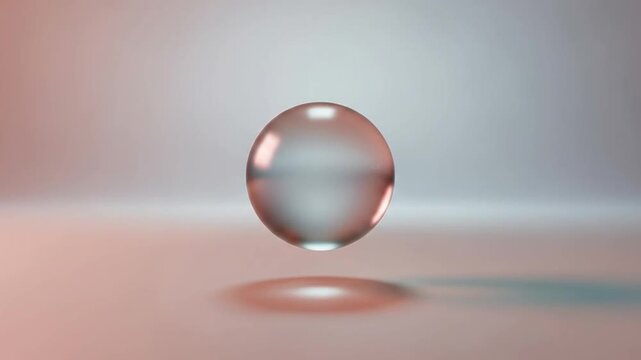Transparent glass sphere floating in minimalist 3D studio.