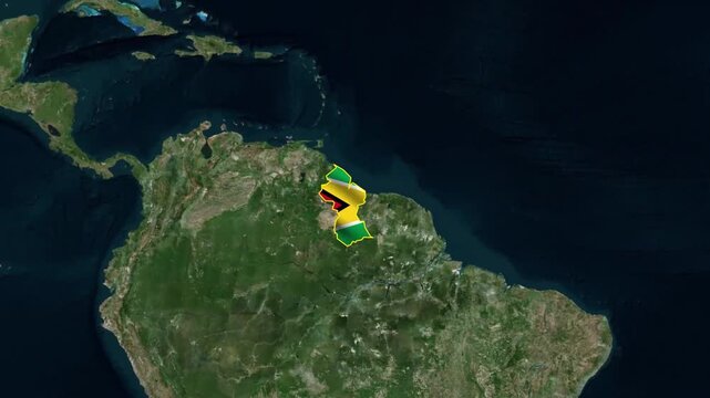 Animated Map of Guyana with Flag animation - Geography map animated for explainer video documentary