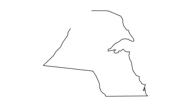 Outline map of Kuwait being drawn dynamically from scratch showing country borders in motion.