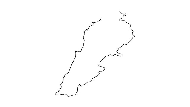 Outline map of Lebanon animated from single line drawing on white background.