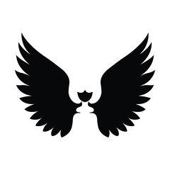 Naklejka premium Bold black feathered wings silhouette vector isolated on white background