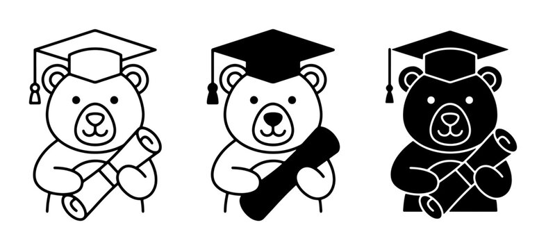 Graduation Bears Vector Set: Cute Teddy Icons for Education, Achievement, and Celebration Graphics