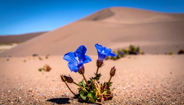 Blue butterfly resting on desert wildflower.