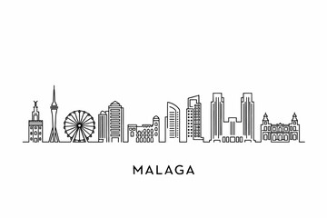Obraz premium Simplified line art illustration of Malaga city skyline with famous landmarks