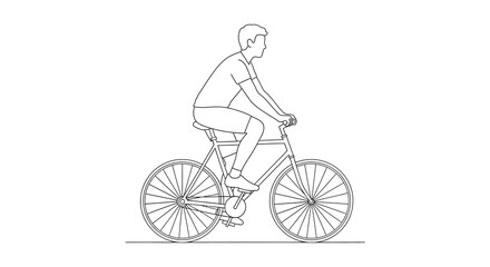 Obraz premium Man riding bicycle black line drawing on white background