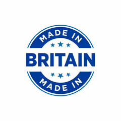 Obraz premium Blue circular badge with Made in Britain text and three stars design
