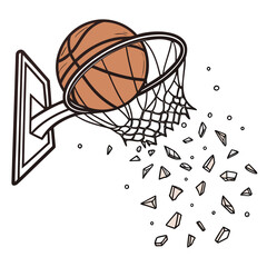 Basketball slam dunk breaking glass backboard illustration with basketball © mert