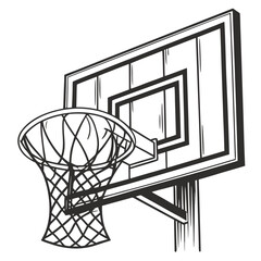Basketball hoop and backboard black and white line art vector illustration © mert