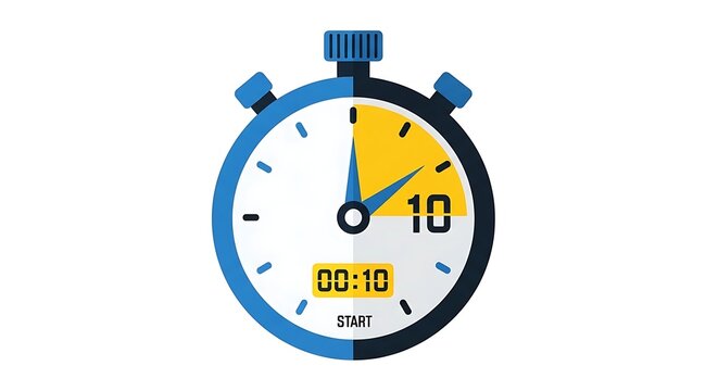Blue clock with yellow clock hands and face.
