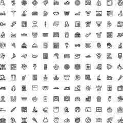 Fototapeta premium Diverse collection of outline vector icons covering various categories including business, technology, food, lifestyle, and abstract concepts for digital projects