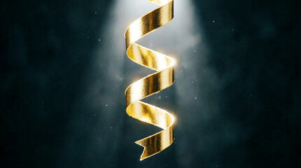 Obraz premium Luxurious Gold Ribbon with Dramatic Spotlight on Dark Background