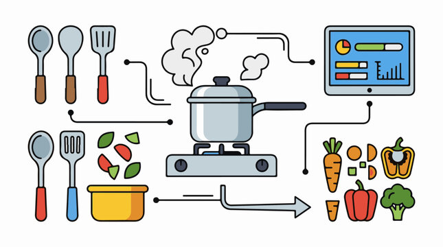 Cooking process with digital monitoring of ingredients and results