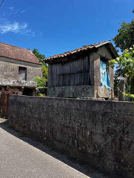 Traditional stone horreo granary on Camino de Santiago in Spain