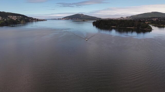 Rio mi&ntilde;o river emptying into the atlantic ocean, forming an estuary separating spain and portugal