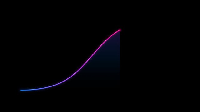 Neon Glowing Upward Growth Graph Chart on Black Background Minimalist Concept