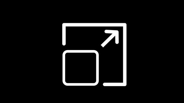 Animated expand and reside window icon with arrows for screen scaling, aspect ratio, full screen mode, and transformation on black.4k
