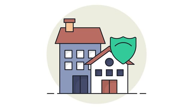 Insured and protected home animation, Small Hose warranty coverage animated video, urban and suburban house clip, Real Estate and Property footage, Apartment and Mortgage motion graphics
