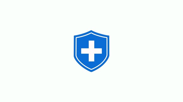Medical shield with plus sign icon loop animation on white background. shield and plus icon animation with representing healthcare protection. Medical healthcare and emergency aid icon