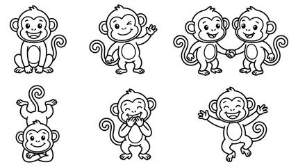 Fototapeta premium Monkey character set with different poses and emotions for kids.